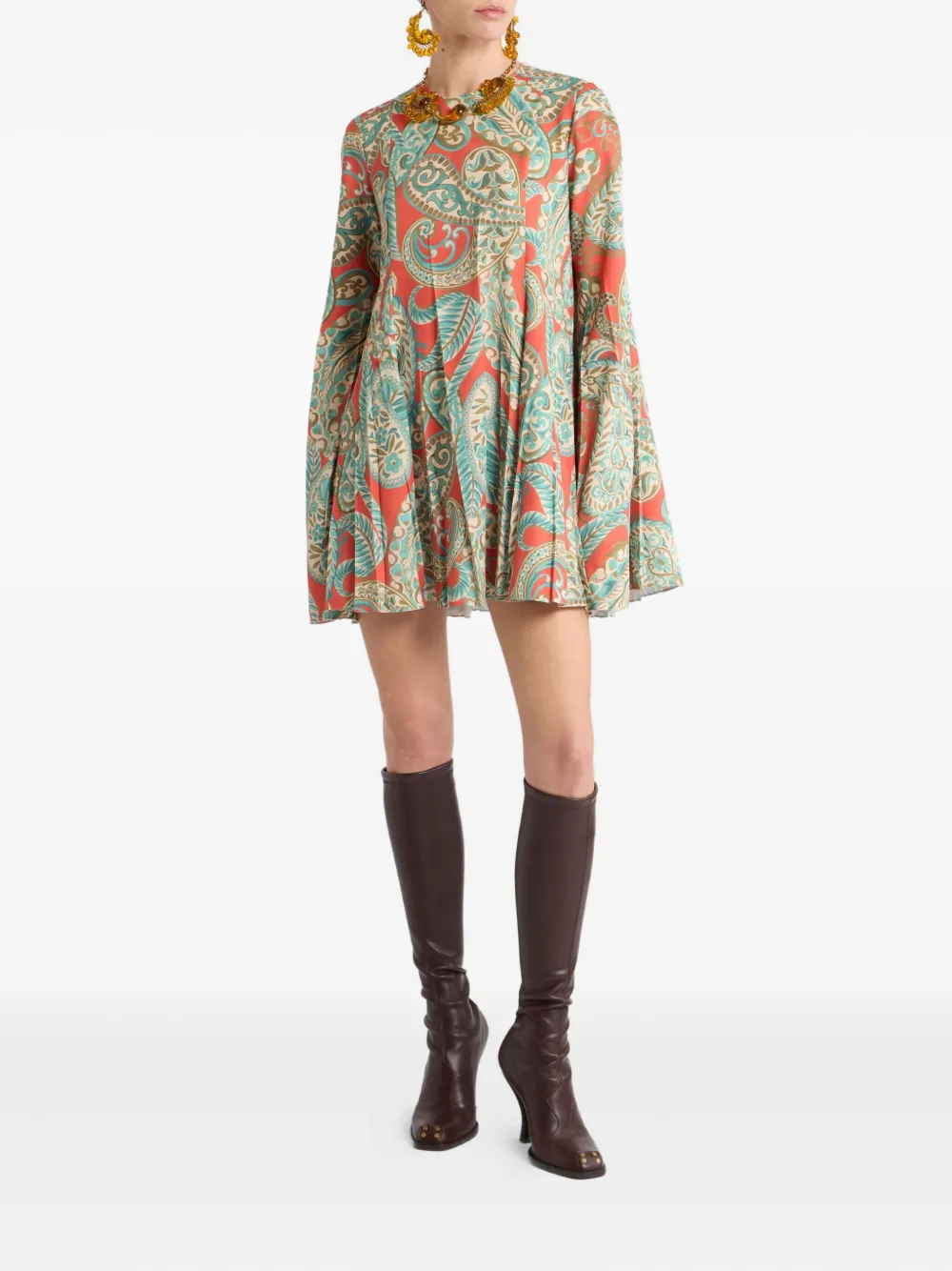 ETRO paisley pleated mini dress Oranje