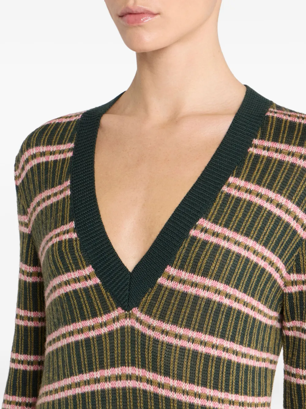 ETRO striped V-neck sweater Groen