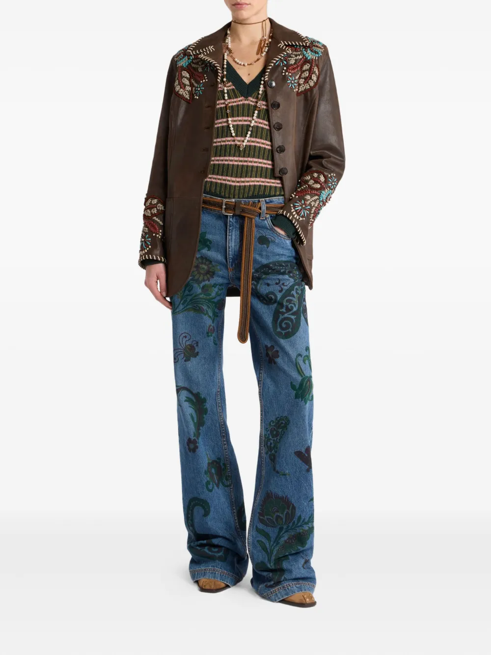 ETRO striped V-neck sweater Groen
