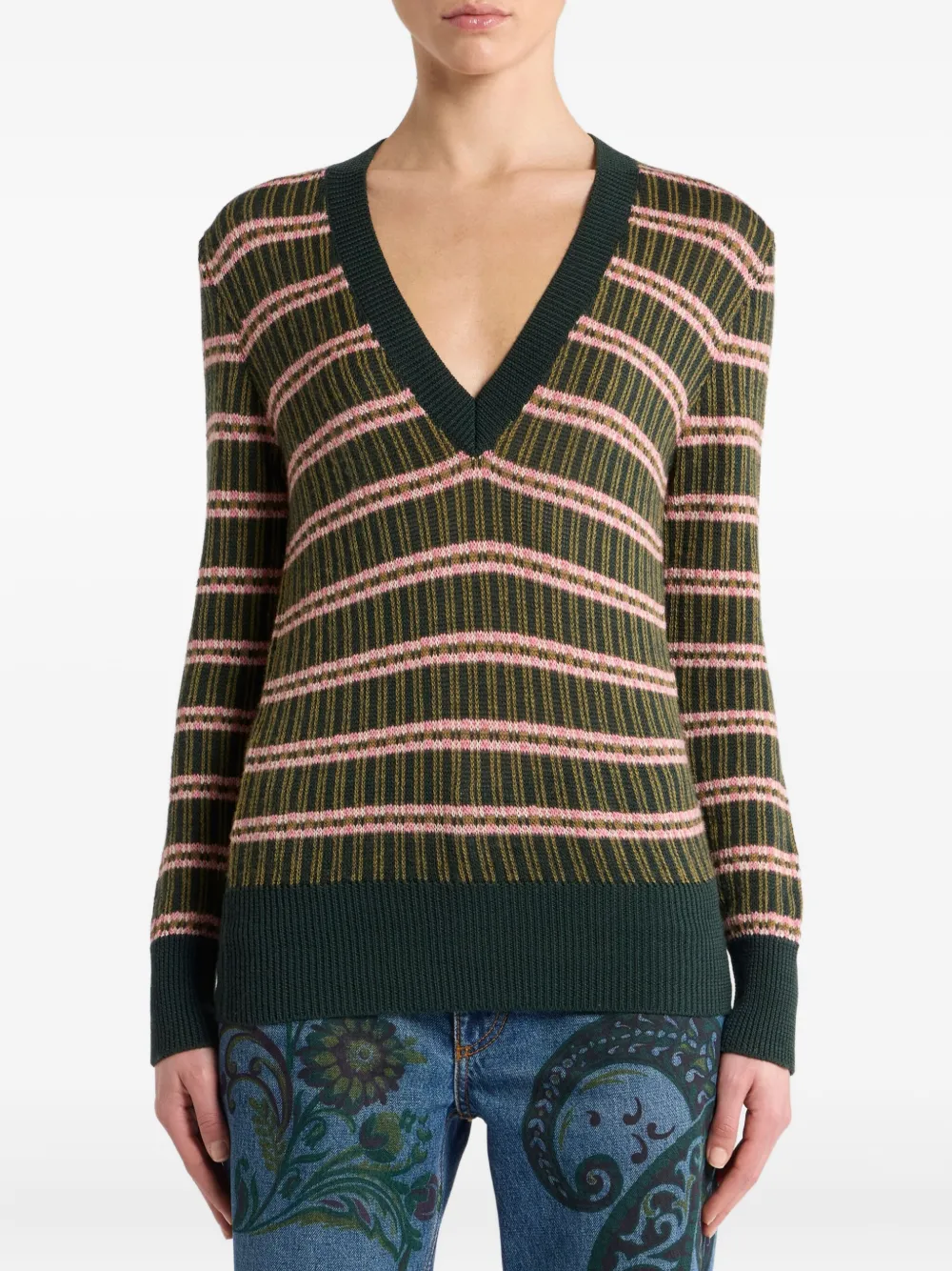 ETRO striped V-neck sweater Groen