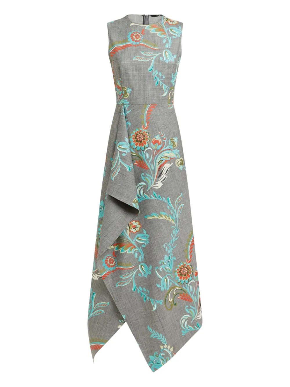 Etro Asymmetric Floral-print Dress In Gray