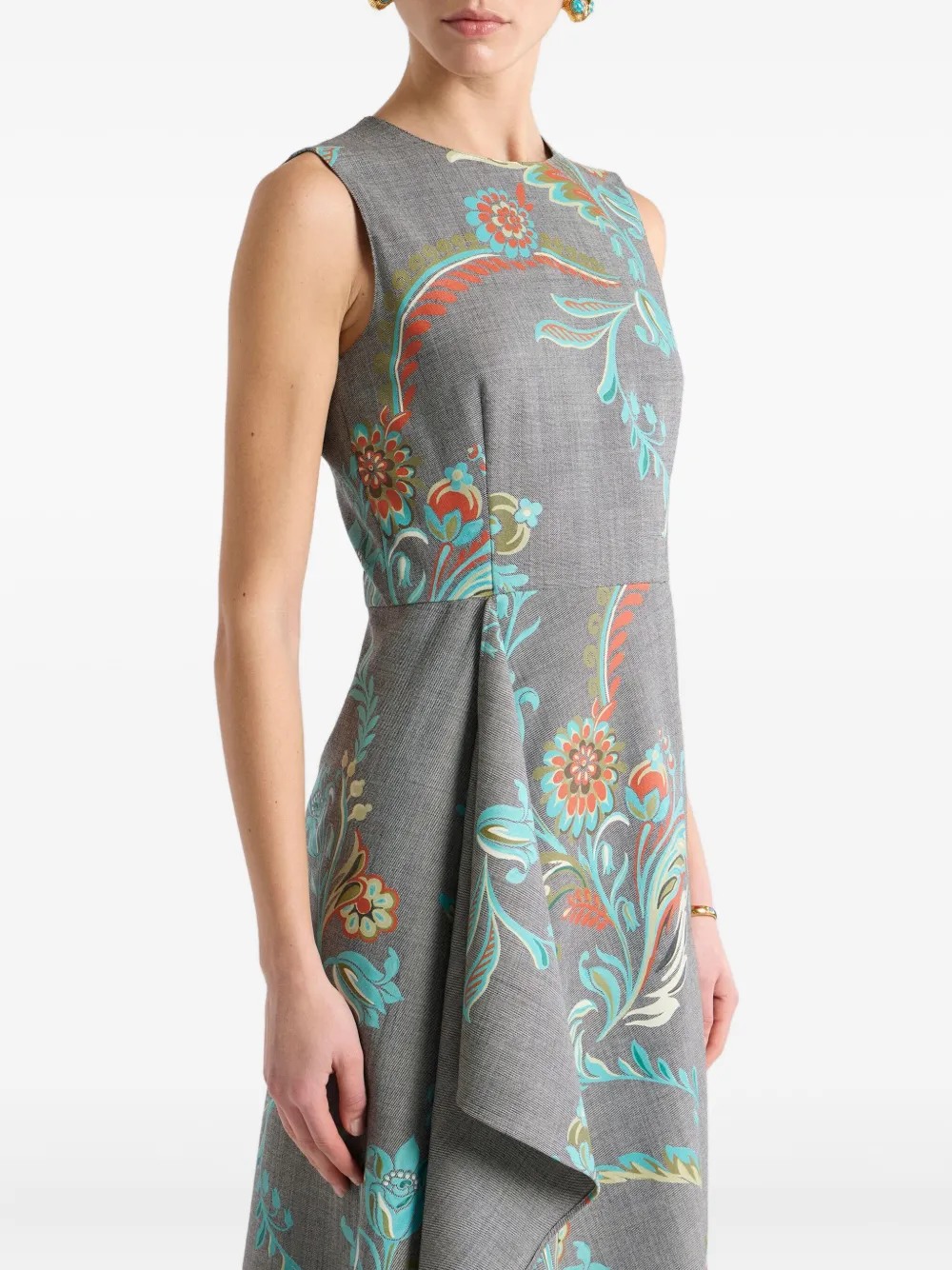 Etro Asymmetric Floral-print Dress In Gray