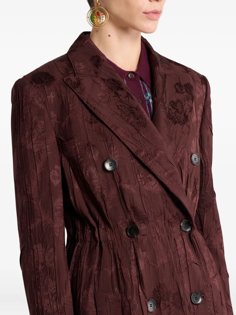 Etro Floral-embroidered Double-breasted Coat In Burgundy
