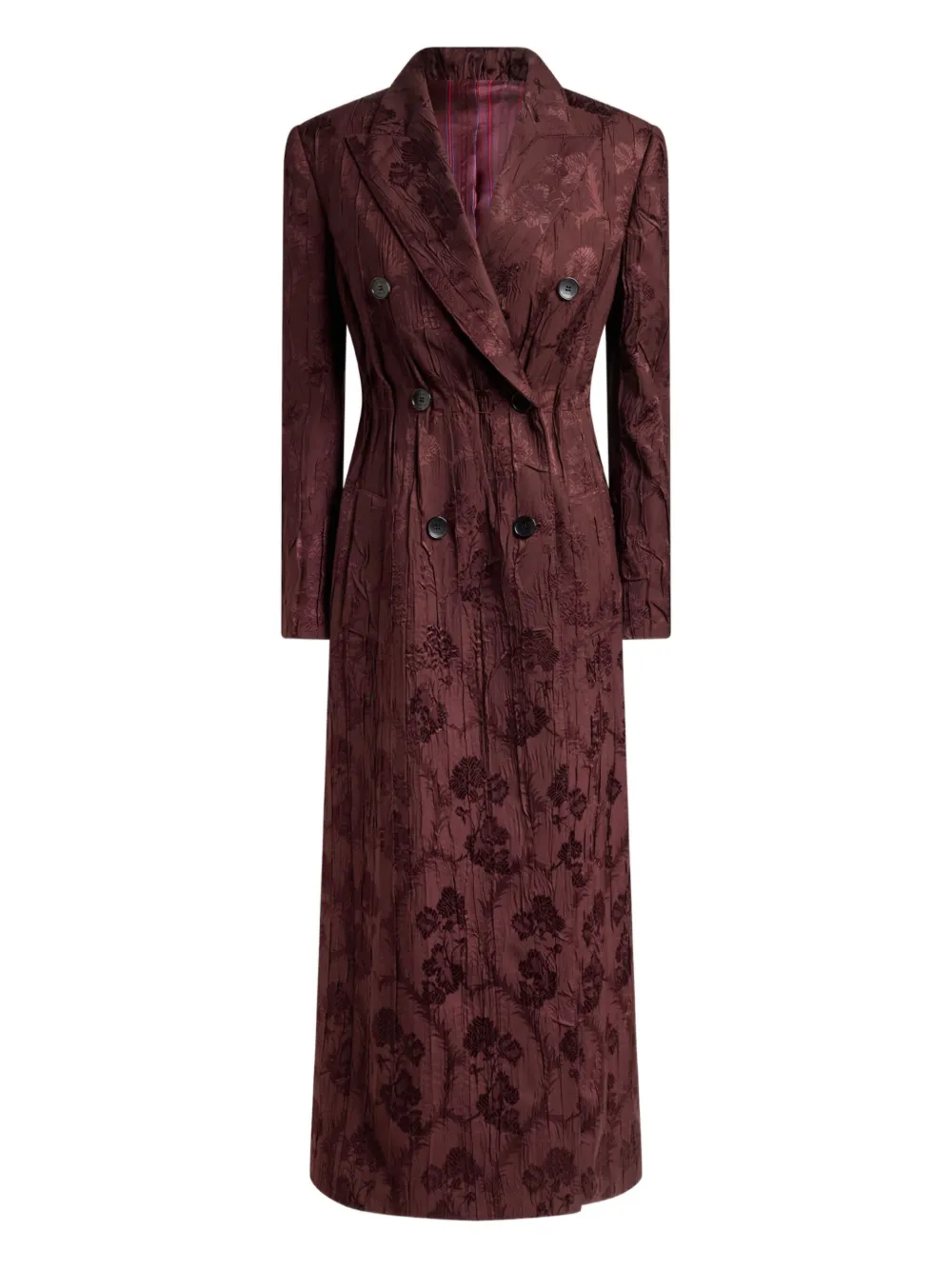 Etro Floral-embroidered Double-breasted Coat In Burgundy
