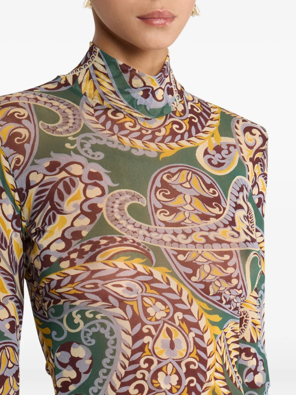 Etro Women High-neck Top With Paisley Pattern In Green