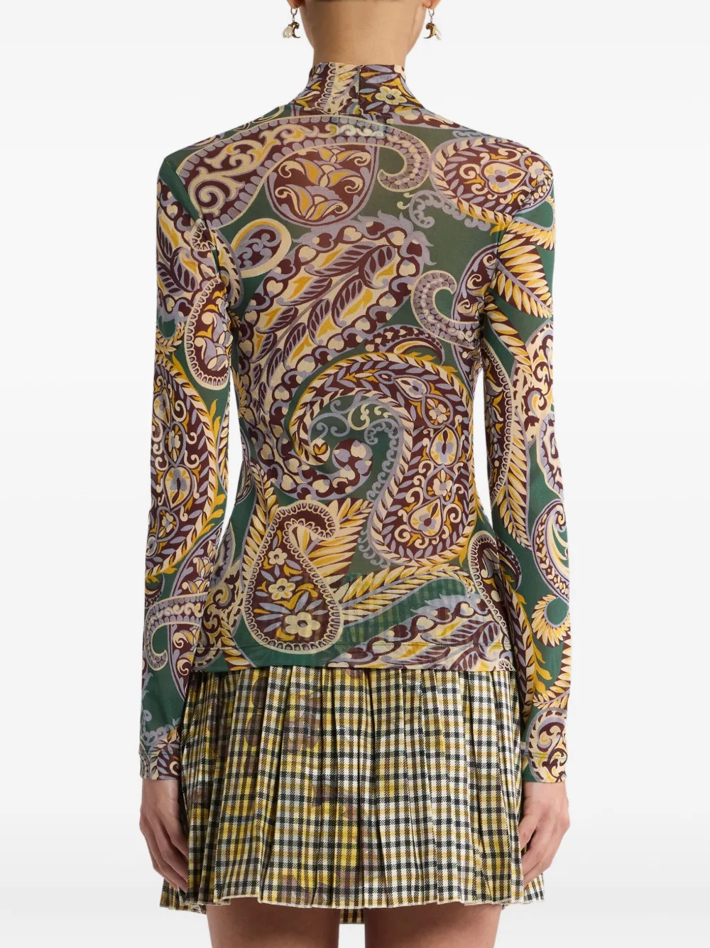 Etro Women High-neck Top With Paisley Pattern In Green