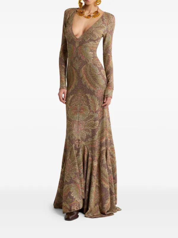 etro evening dresses ETRO paisley-print Ruffled Dress | Brown
