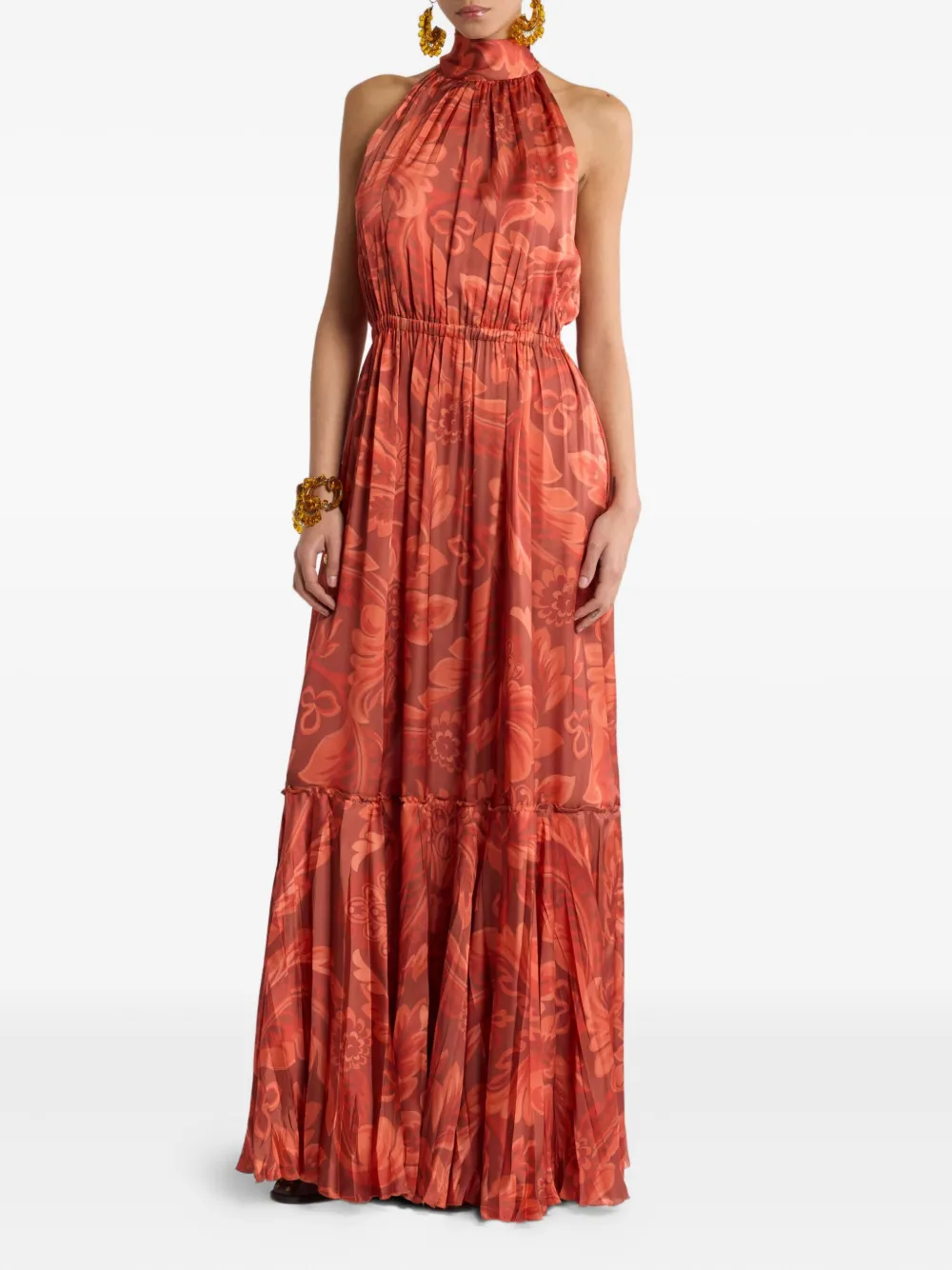 ETRO floral-print pleated maxi dress Rood