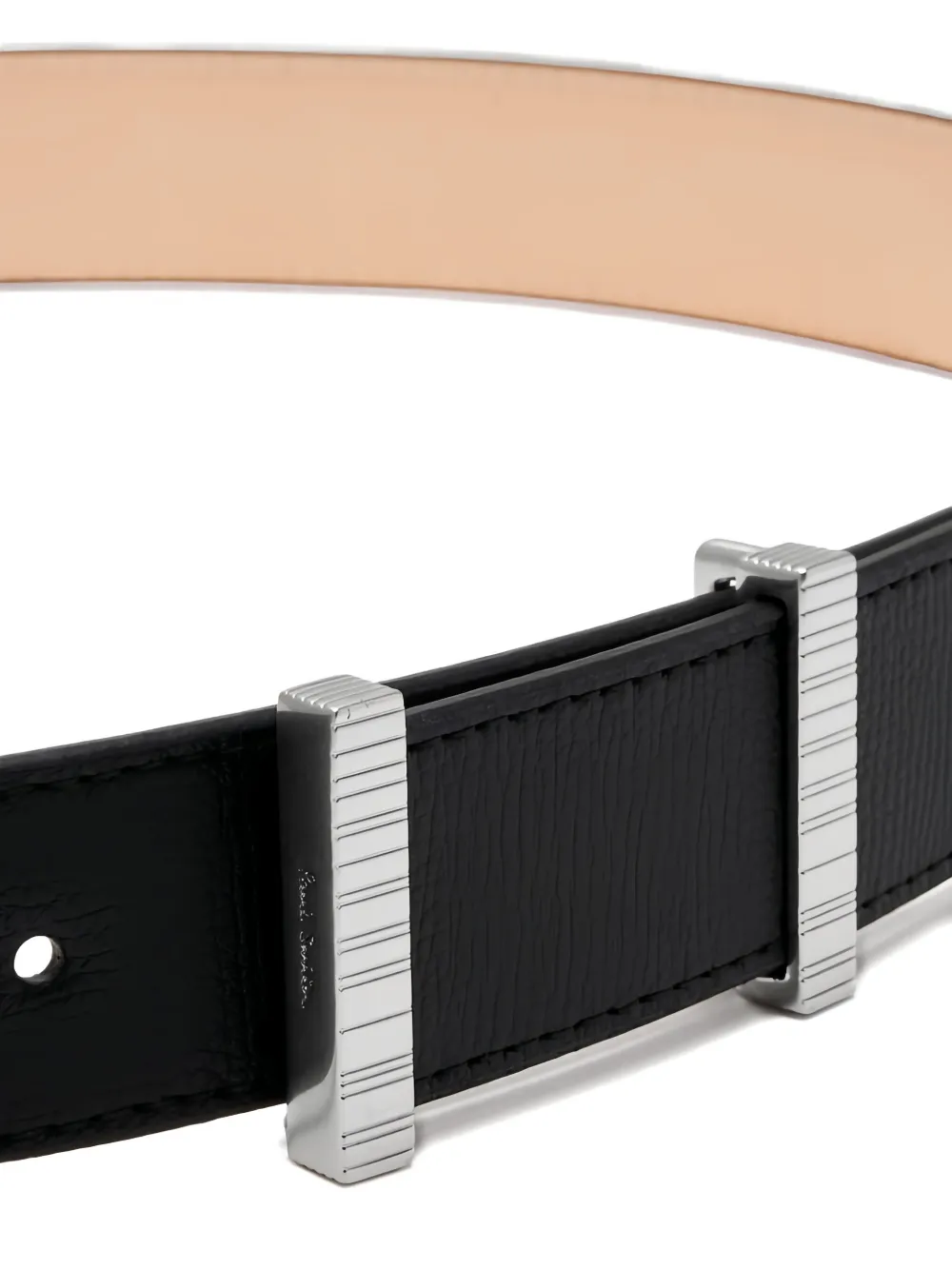 Paul Smith Ribbed-buckle Leather Belt In Black