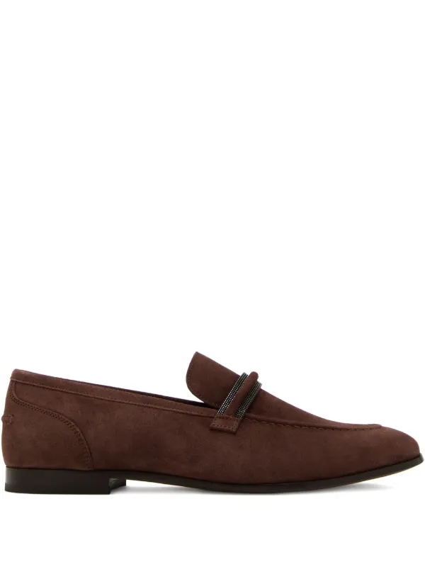 Brunello Cucinelli Beaded-embellished Suede Loafers in Brown