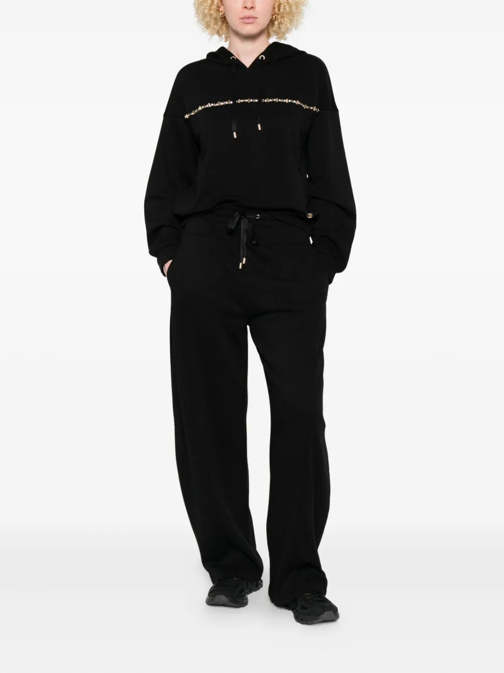 LIU JO embellished-band hoodie - Zwart