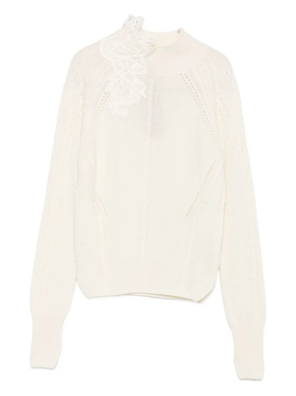 Ermanno Scervino Lace-insert Cable-knit Sweater In White