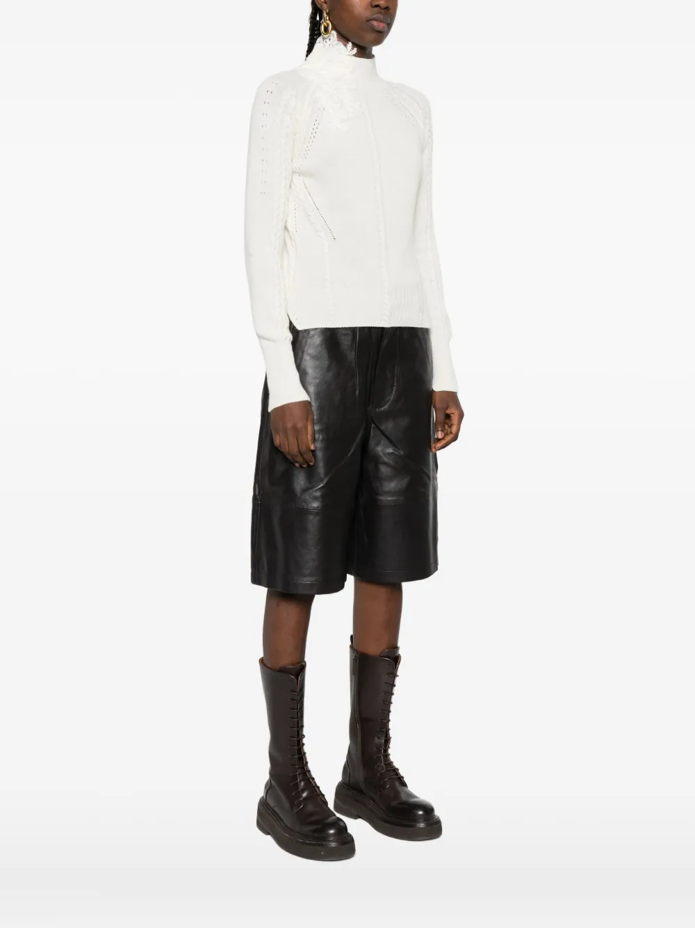 Ermanno Scervino Lace-insert Cable-knit Sweater In White