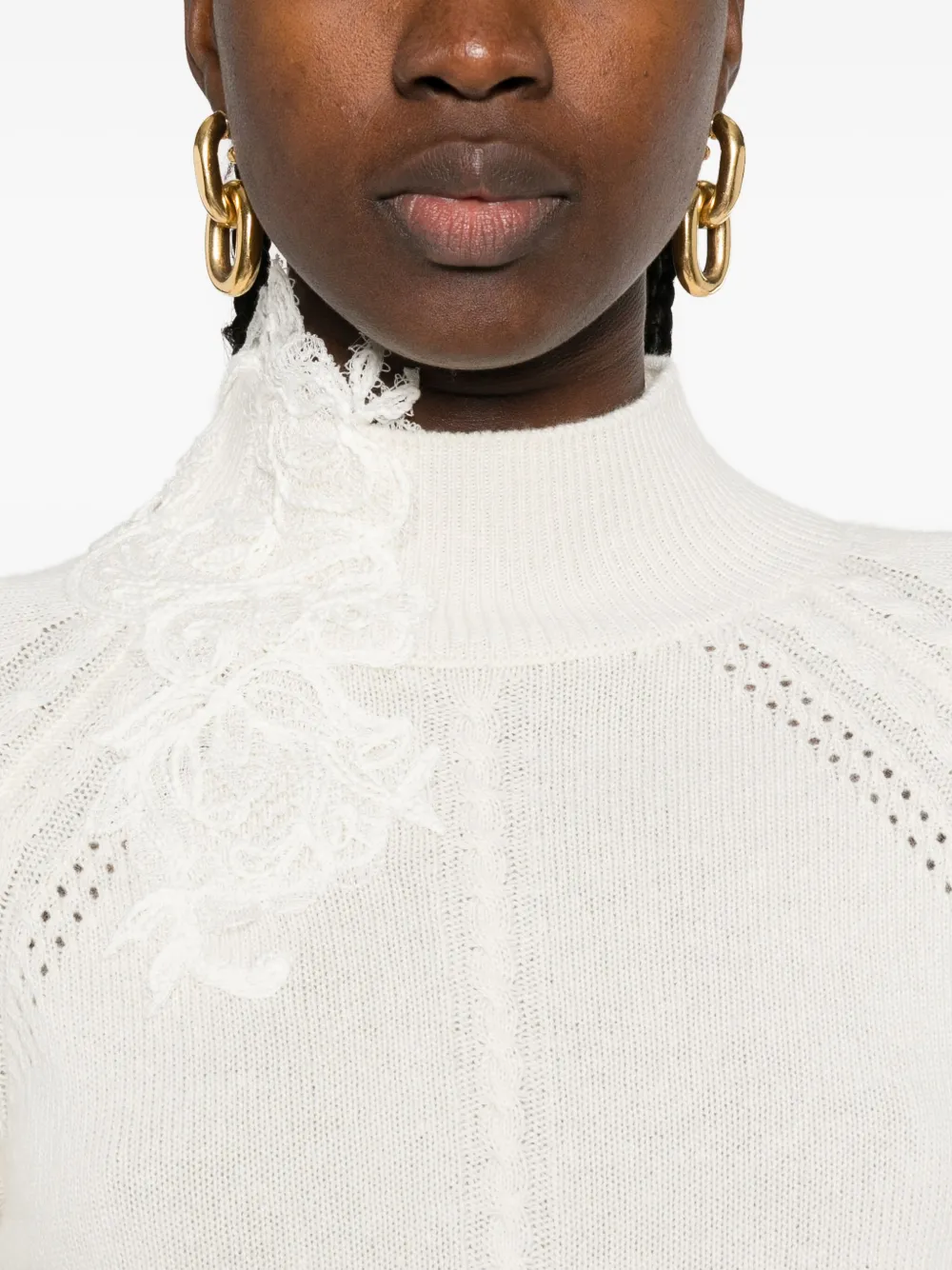 Ermanno Scervino Kabelgebreide trui met kant Wit