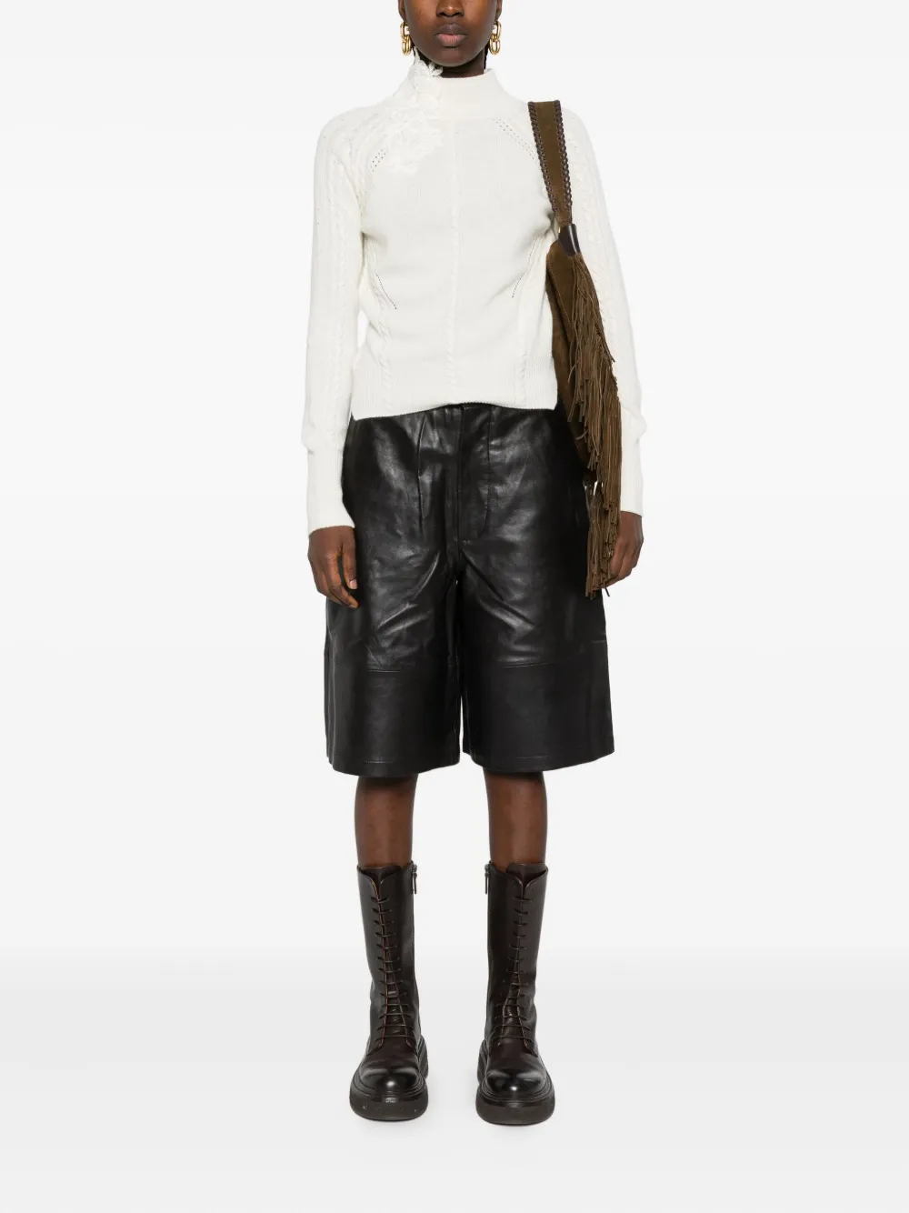 Ermanno Scervino Kabelgebreide trui met kant Wit