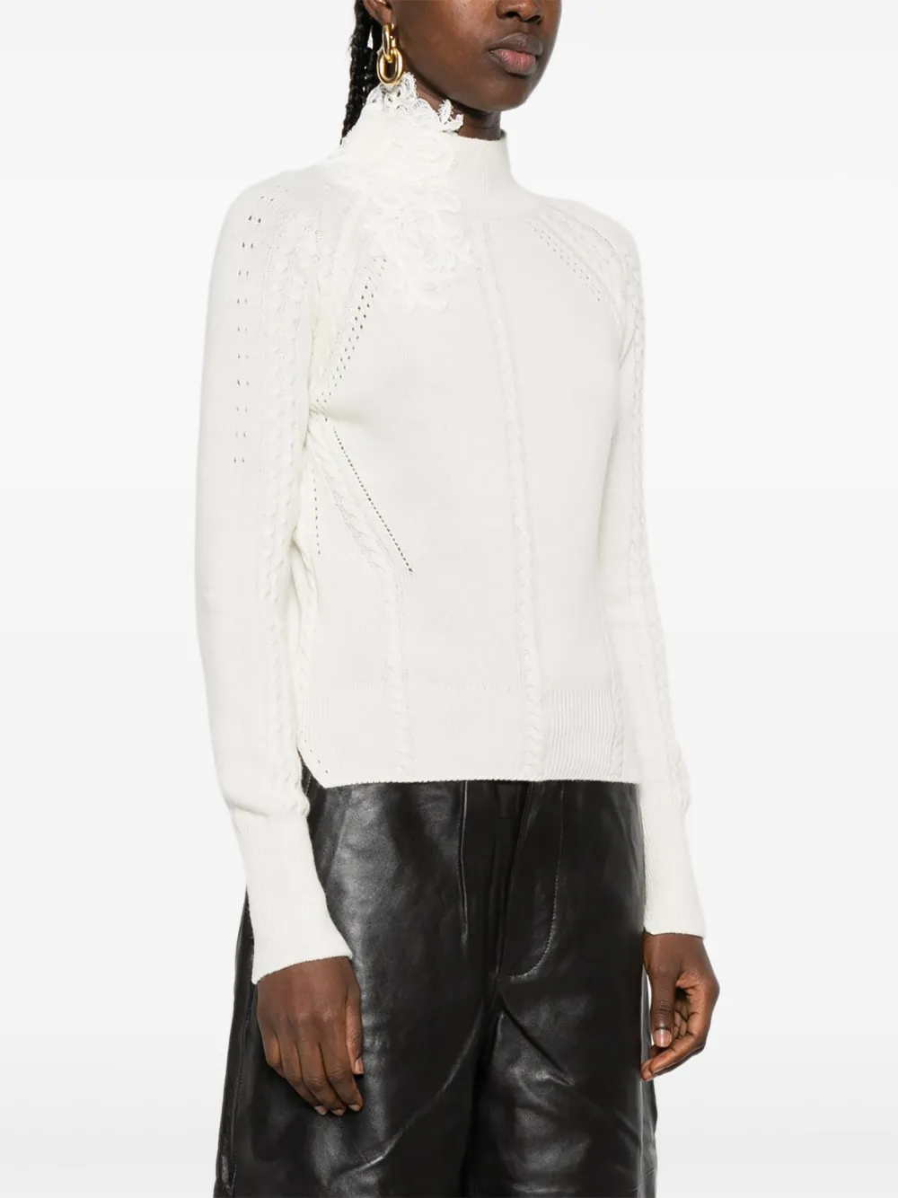 Ermanno Scervino Kabelgebreide trui met kant Wit