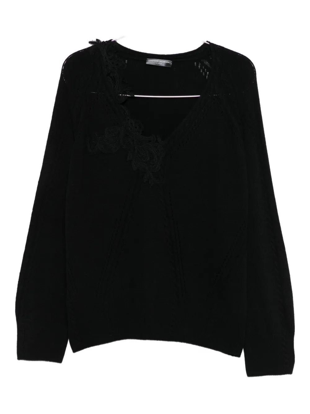 Ermanno Scervino Lace-insert Knit Sweater In Black