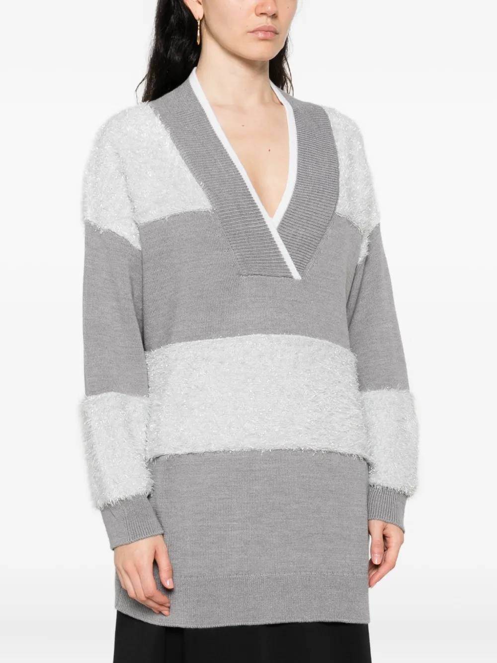Liu •jo Three-quarter Sleeve Striped V-neck Sweater In Multi