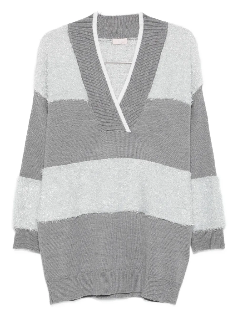 Liu •jo Three-quarter Sleeve Striped V-neck Sweater In Multi