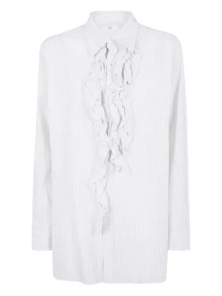 Y's Pinstriped Ruffle Shirt | Neutrals | FARFETCH SG