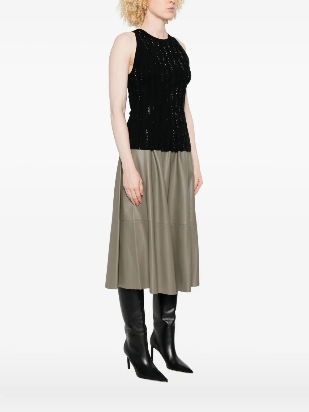 Liu •jo Embellished Ribbed Top In Black