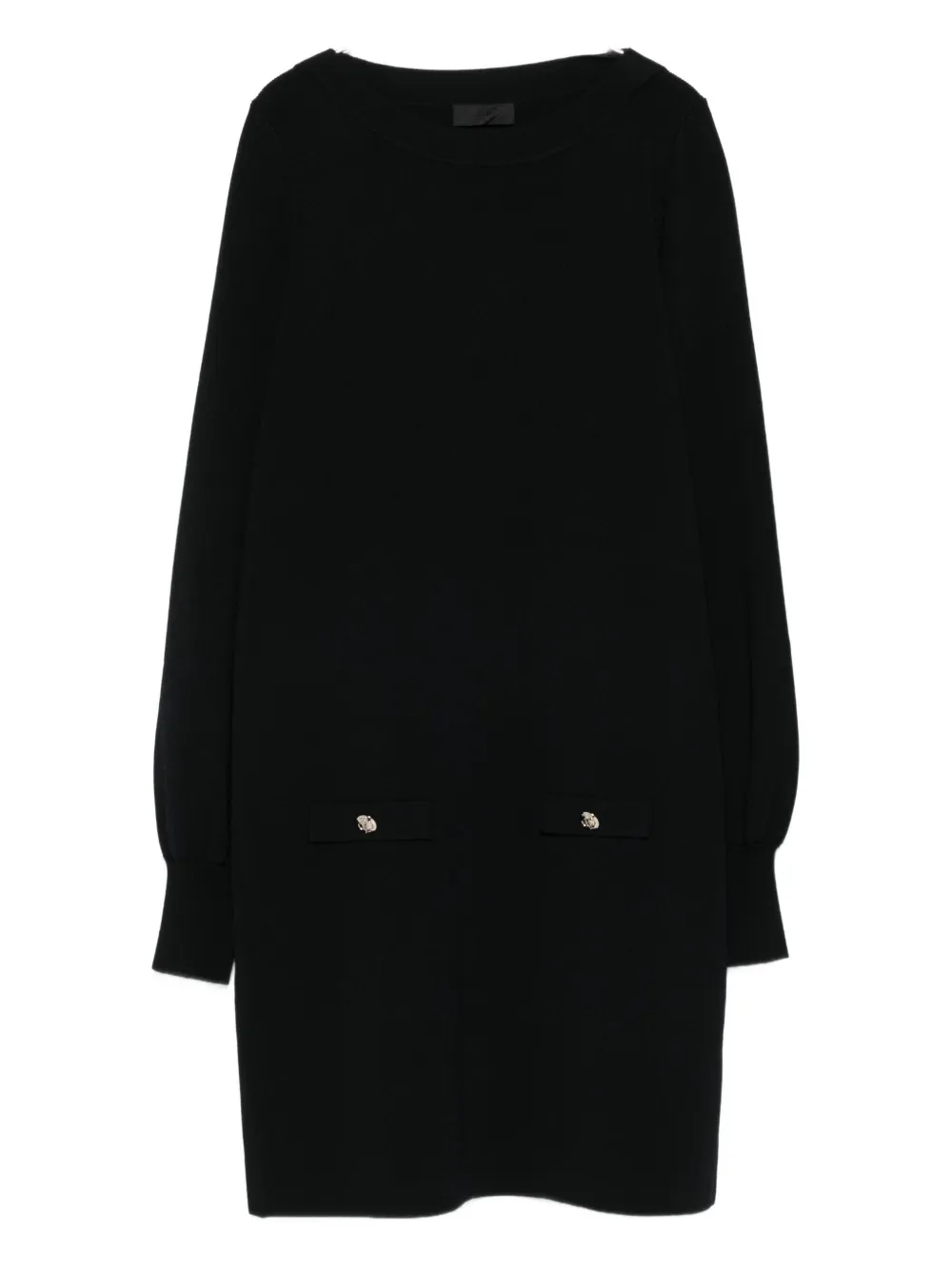 Liu •jo Button-embellished Boat-neck Mini Dress In Black