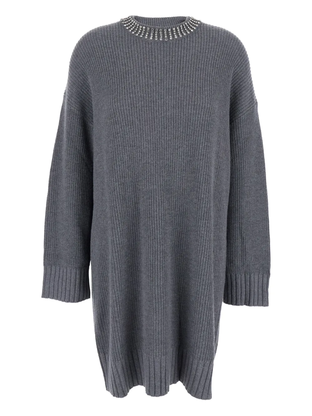 PINKO embellished-neckline knit mini dress Grijs