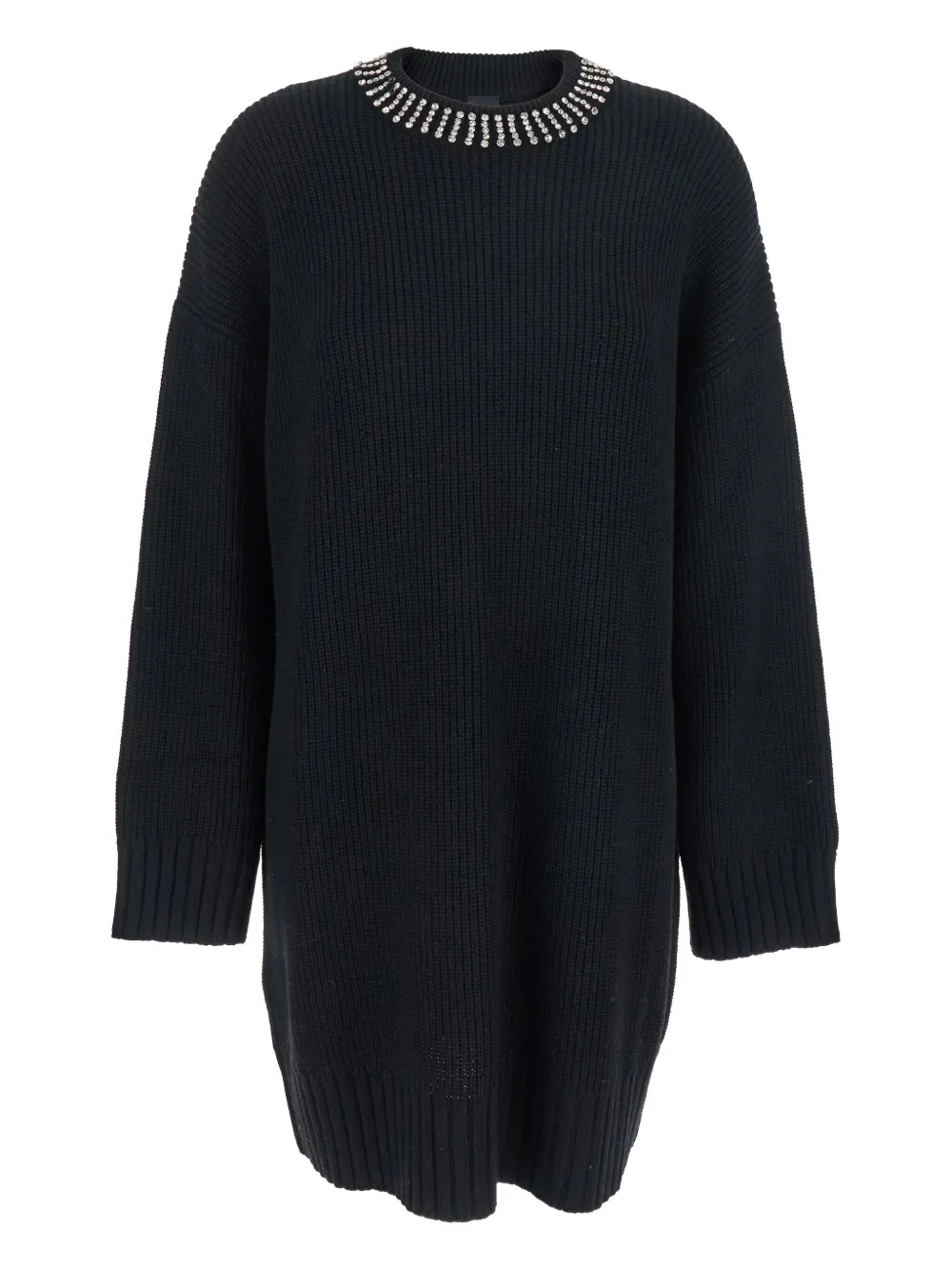 PINKO crystal-embellished ribbed mini dress Zwart