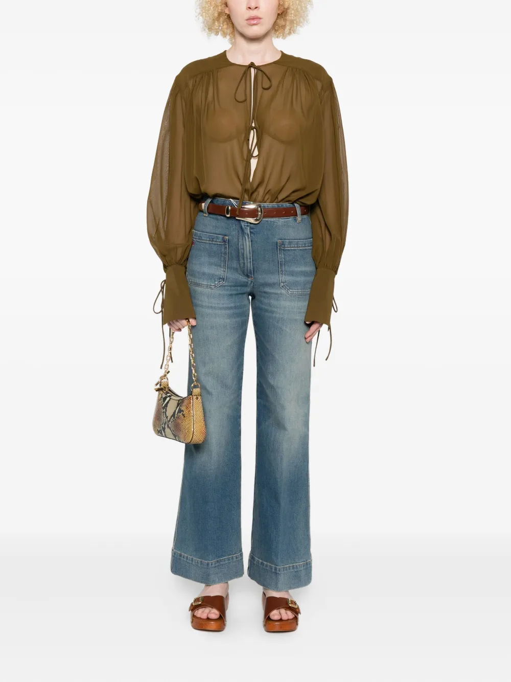 Victoria Beckham pocket-patch wide-leg jeans - Blauw