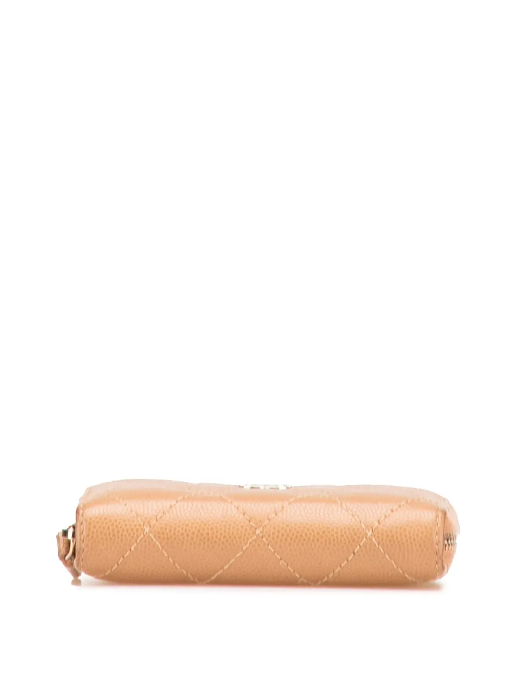 Pre-owned Chanel 2021-2025 Cc Quilted Caviar Zip Around Purse Coin Pouch In Brown