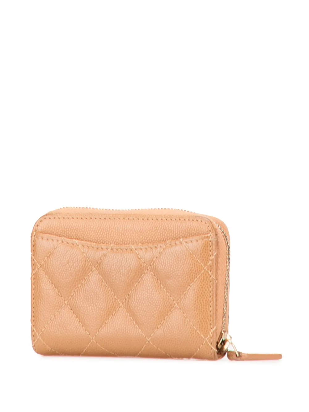 Pre-owned Chanel 2021-2025 Cc Quilted Caviar Zip Around Purse Coin Pouch In Brown