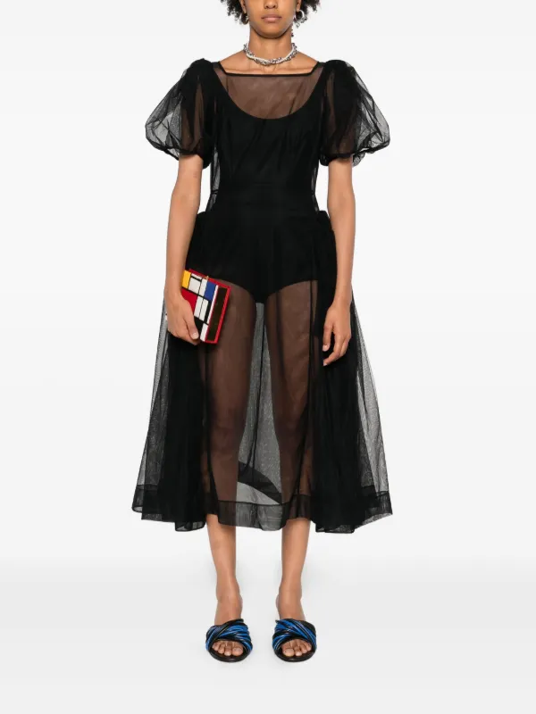 〓Simone Rocha〓 BLACK ポリ タフタ フェザー トリム ドレス 〓Simone Rocha〓 BLACK ポリ タフタ フェザー トリム ドレス