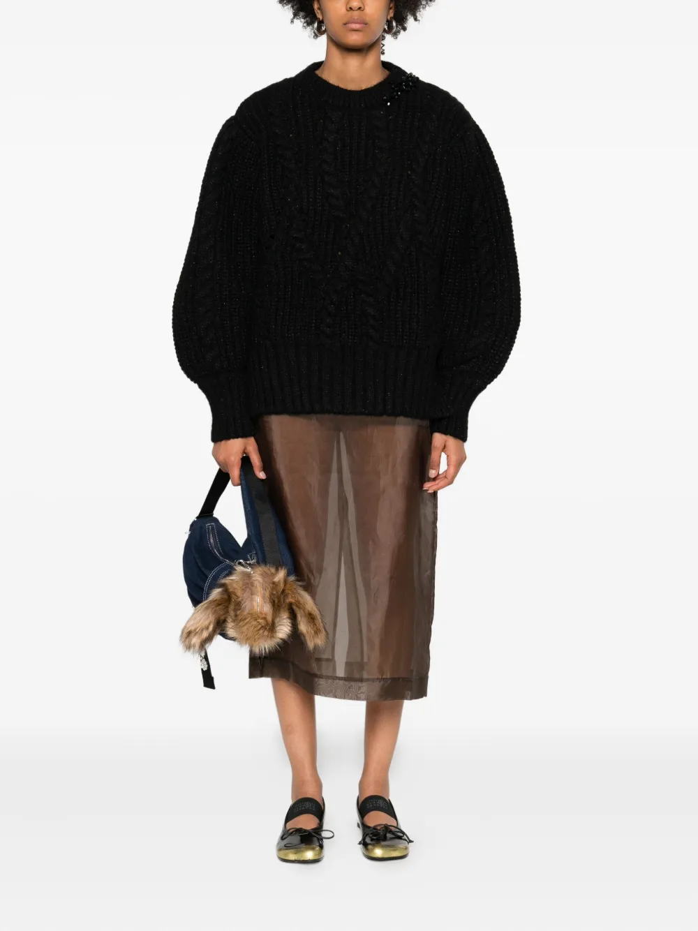 Simone Rocha Embellished Cable-knit Alpaca-blend Jumper In Black