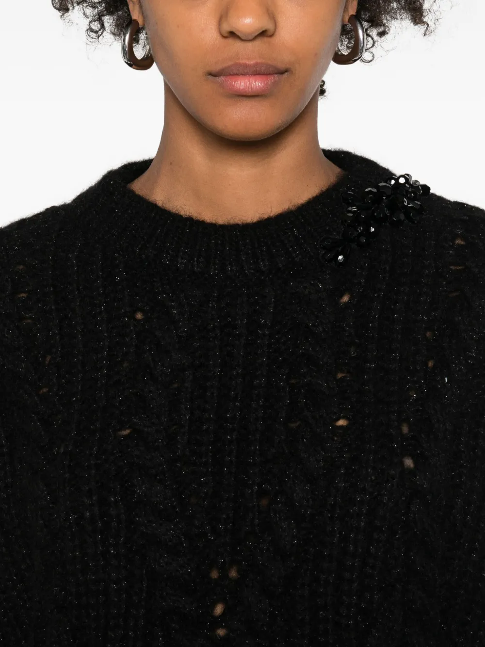 Simone Rocha Embellished Cable-knit Alpaca-blend Jumper In Black