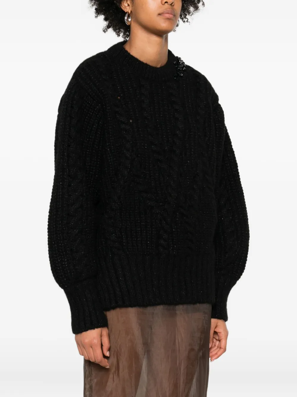 Simone Rocha Embellished Cable-knit Alpaca-blend Jumper In Black