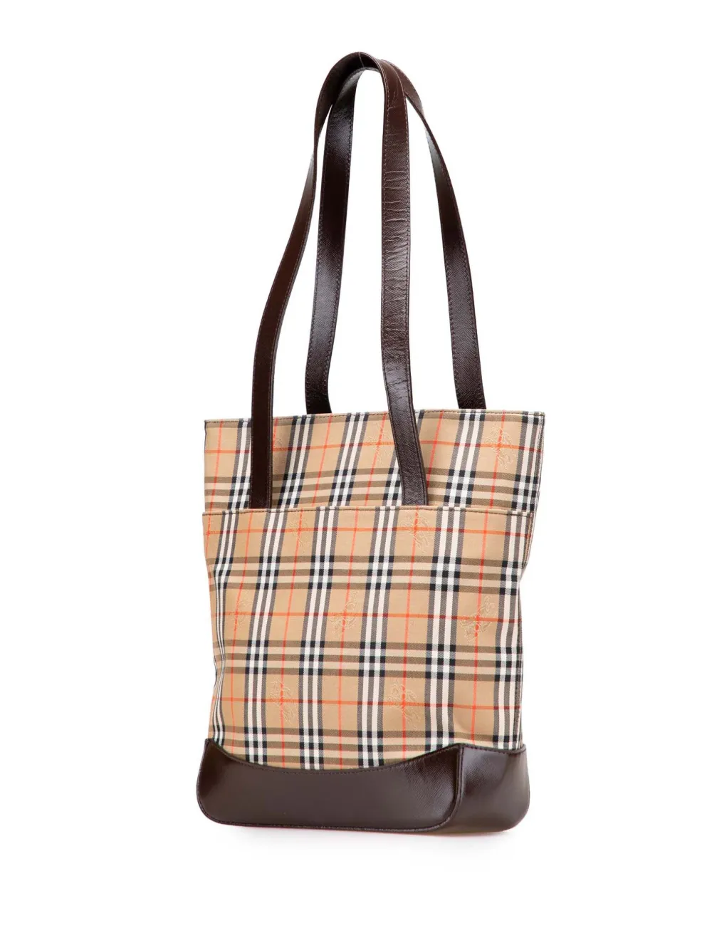 Pre-owned Burberry 20th Century Haymarket Check Canvas Tote Bag In Brown