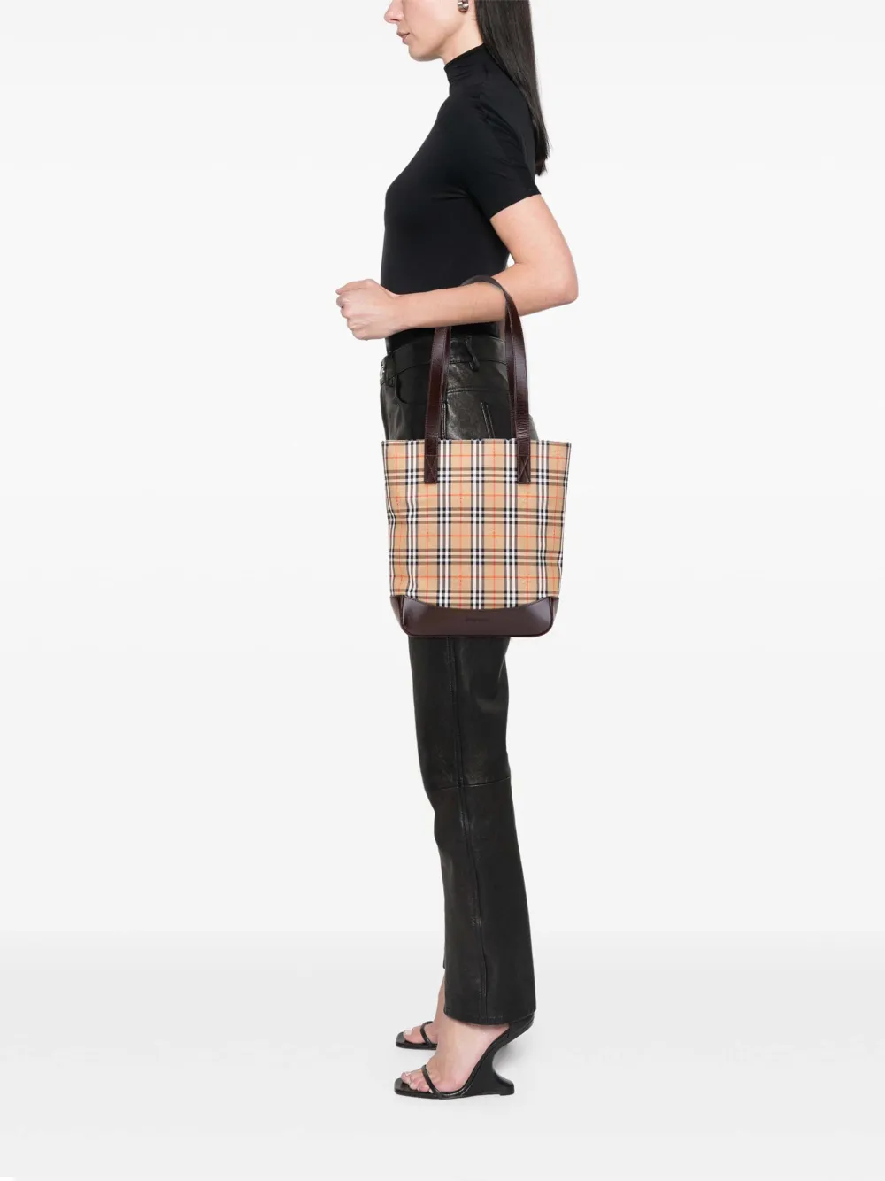 Pre-owned Burberry 20th Century Haymarket Check Canvas Tote Bag In Brown