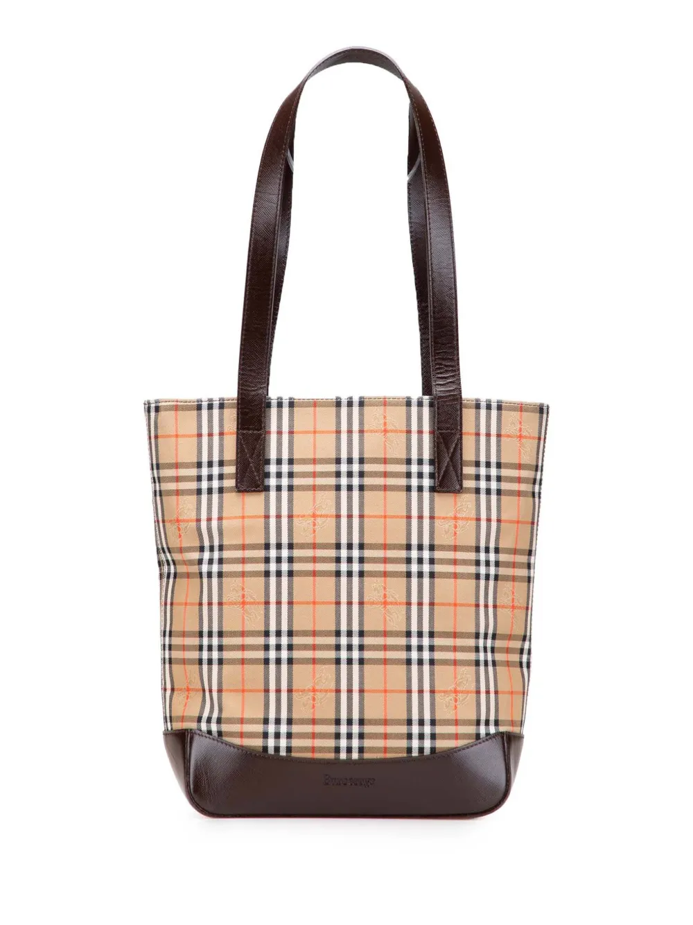 Pre-owned Burberry 20th Century Haymarket Check Canvas Tote Bag In Brown