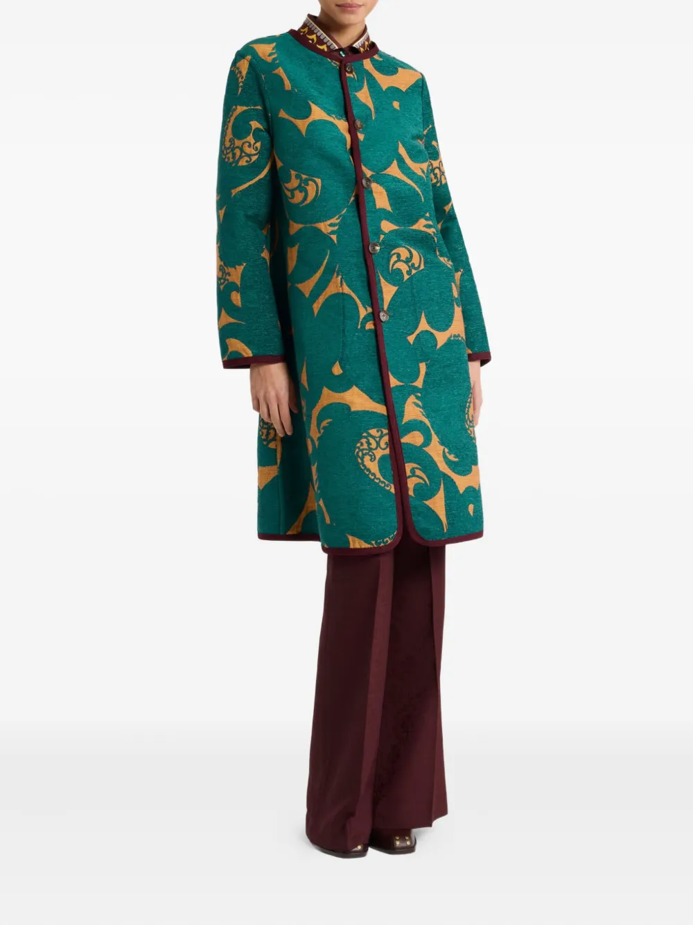 ETRO paisley-jacquard chenille coat Groen