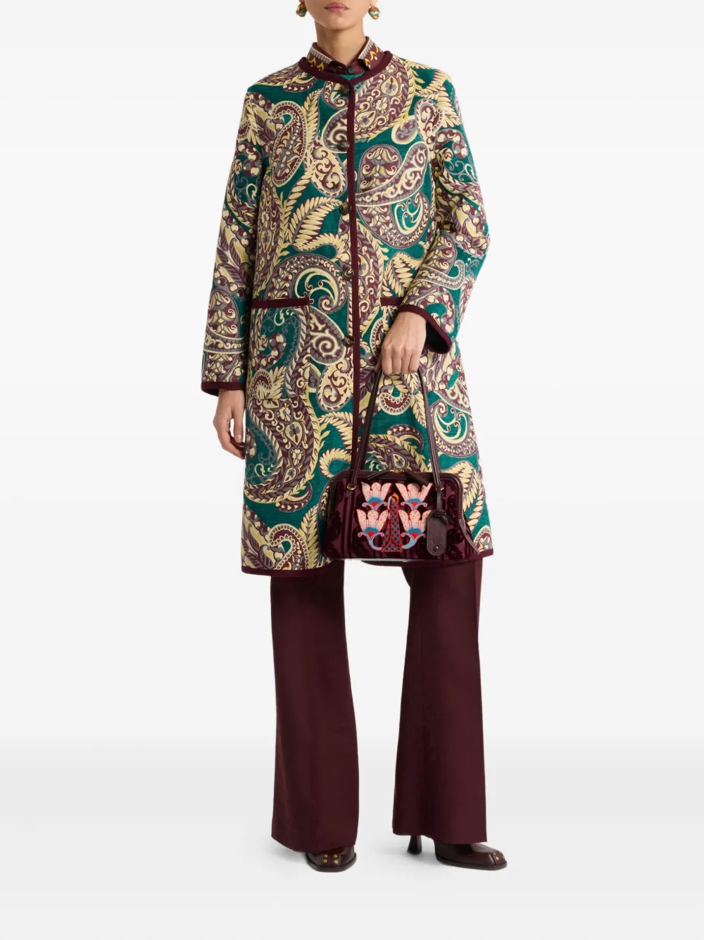 ETRO paisley-jacquard chenille coat Groen