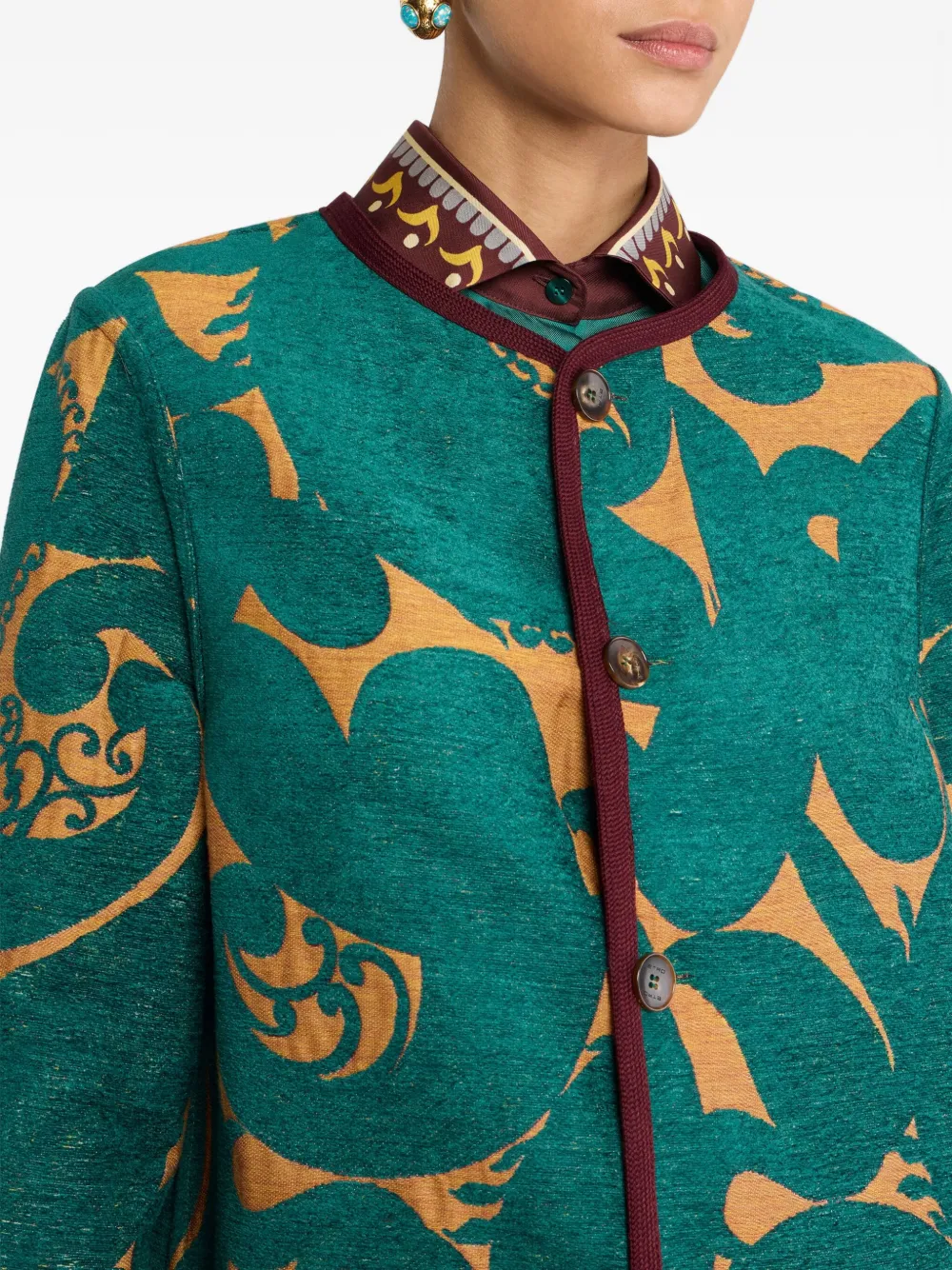 ETRO paisley-jacquard chenille coat Groen
