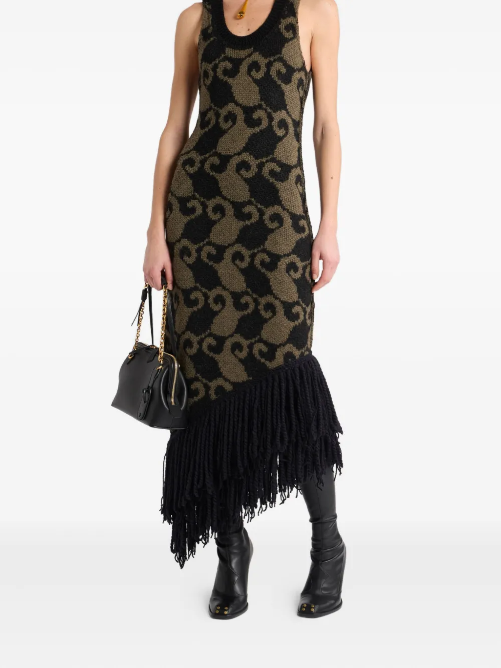 ETRO Midi-jurk met paisley jacquard en franje - Zwart