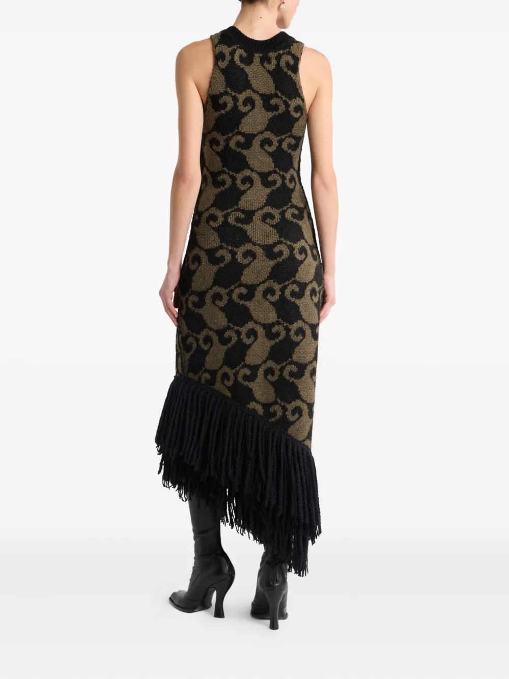 ETRO Midi-jurk met paisley jacquard en franje Zwart