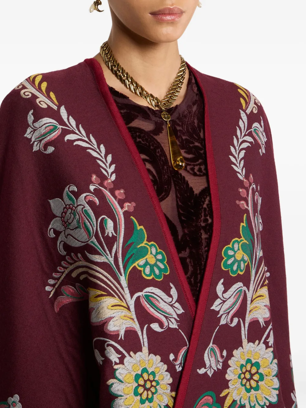 Etro Floral-jacquard Cape In Red