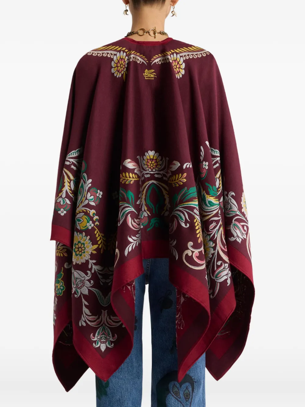 Etro Floral-jacquard Cape In Red