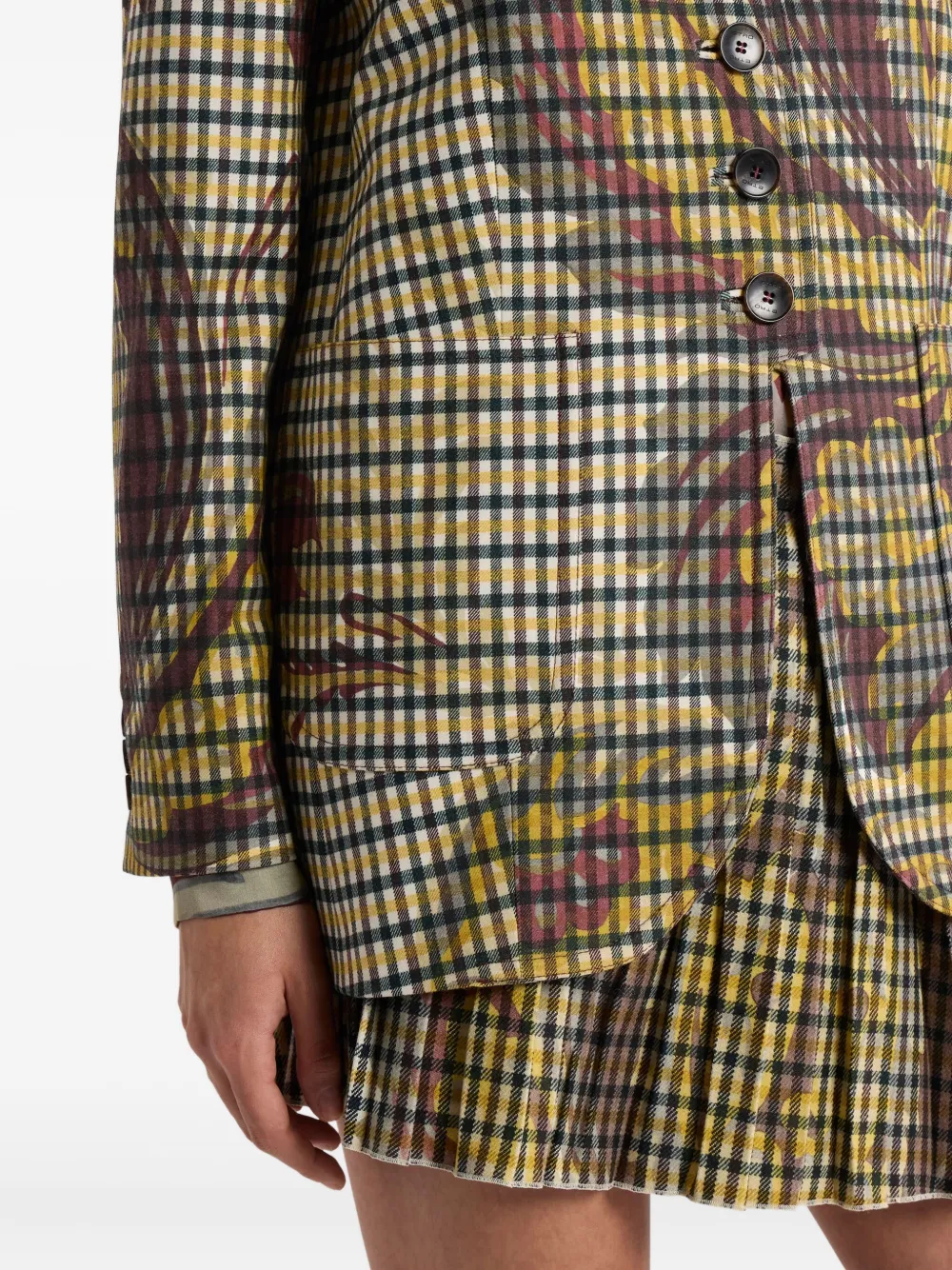 Etro Gingham Floral-print Jacket In Yellow