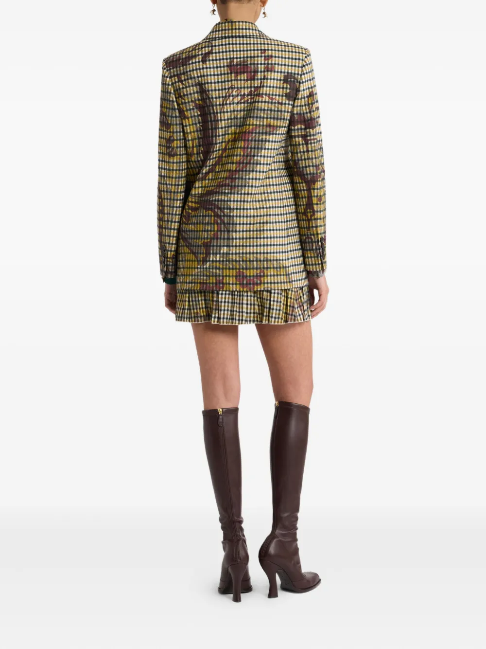 Etro Gingham Floral-print Jacket In Yellow