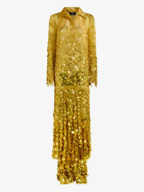 ETRO long silk dress with sequin embroidery