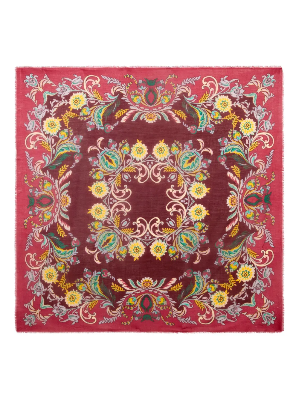 floral-pattern fringed shawl
