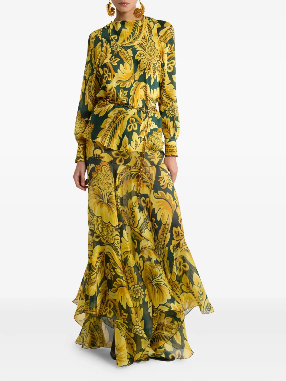 ETRO Maxi-rok met bloemenprint en ruches - Groen